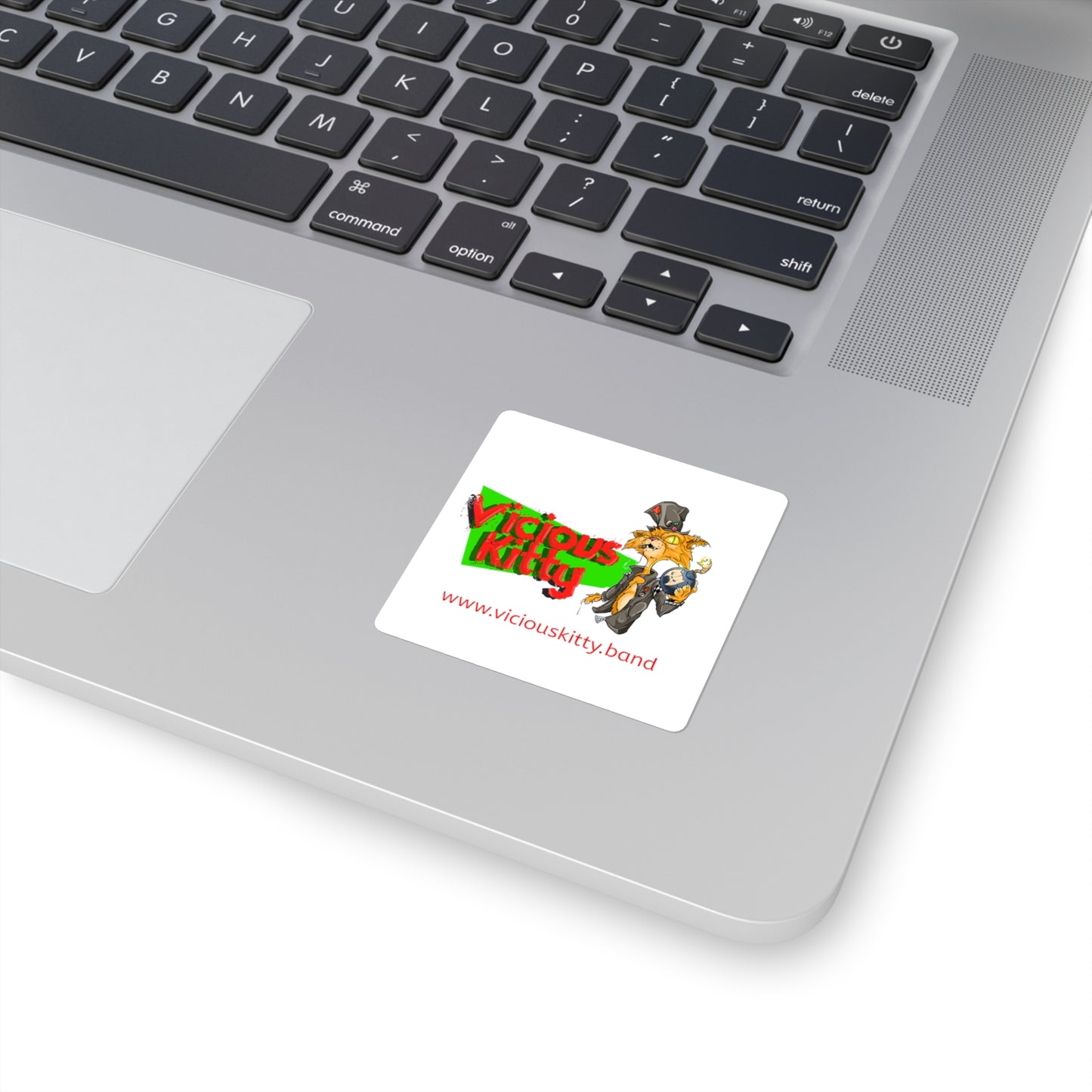 Vicious Kitty Band Square Sticker — Retro Punk Cat Logo Sticker