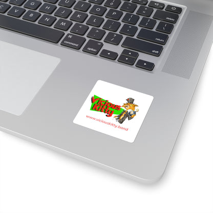 Vicious Kitty Band Square Sticker — Retro Punk Cat Logo Sticker