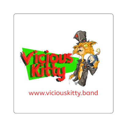 Vicious Kitty Band Square Sticker — Retro Punk Cat Logo Sticker
